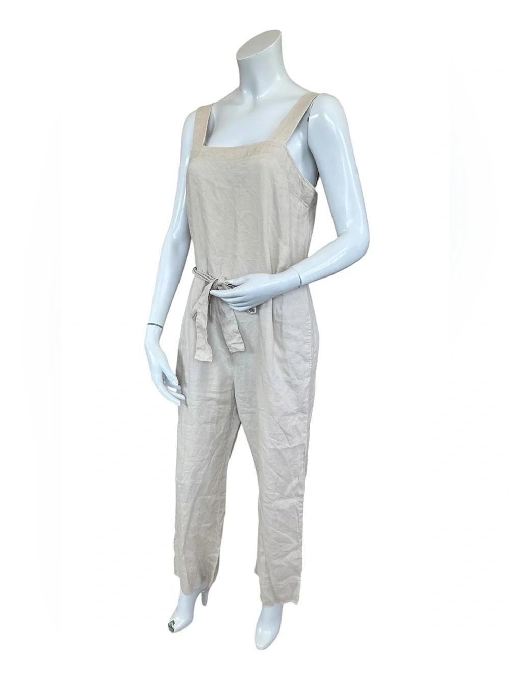 Quince Light Beige 100% European Linen Square Neck Jumpsuit Driftwood Size Small